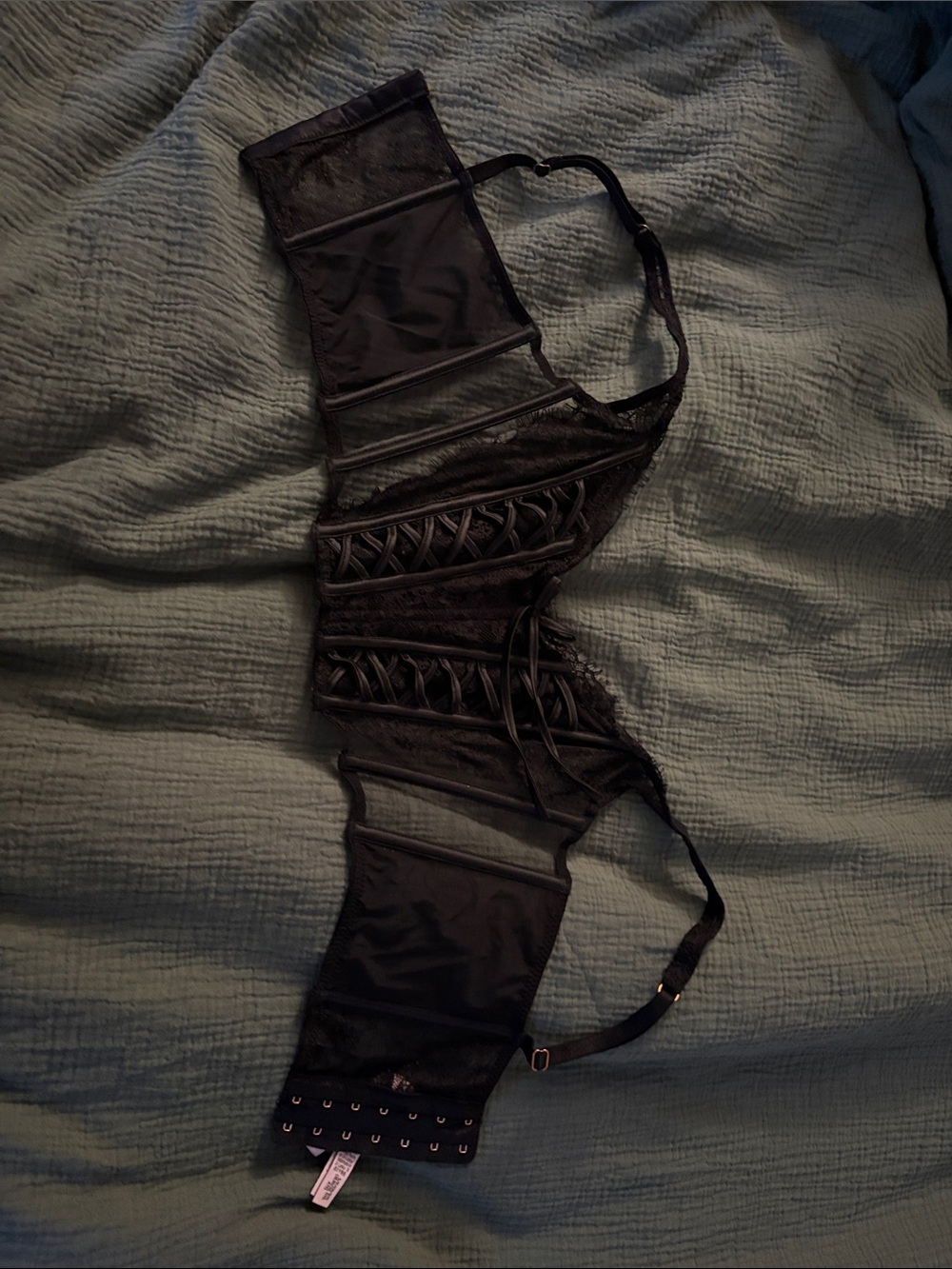 Victoria's Secret Black Lace-Up Waist Cincher Bustier